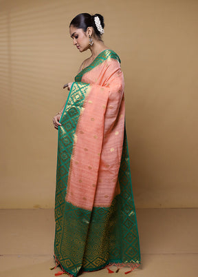 Peach Dupion Silk Saree With Blouse Piece