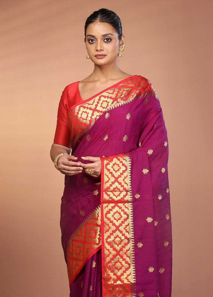 Purple Dupion Silk Saree With Blouse Piece