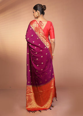 Purple Dupion Silk Saree With Blouse Piece