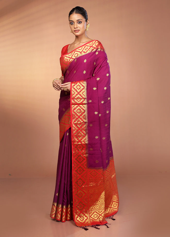 Purple Dupion Silk Saree With Blouse Piece