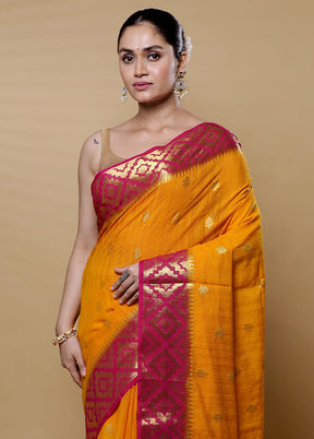 Yellow Dupion Silk Saree With Blouse Piece