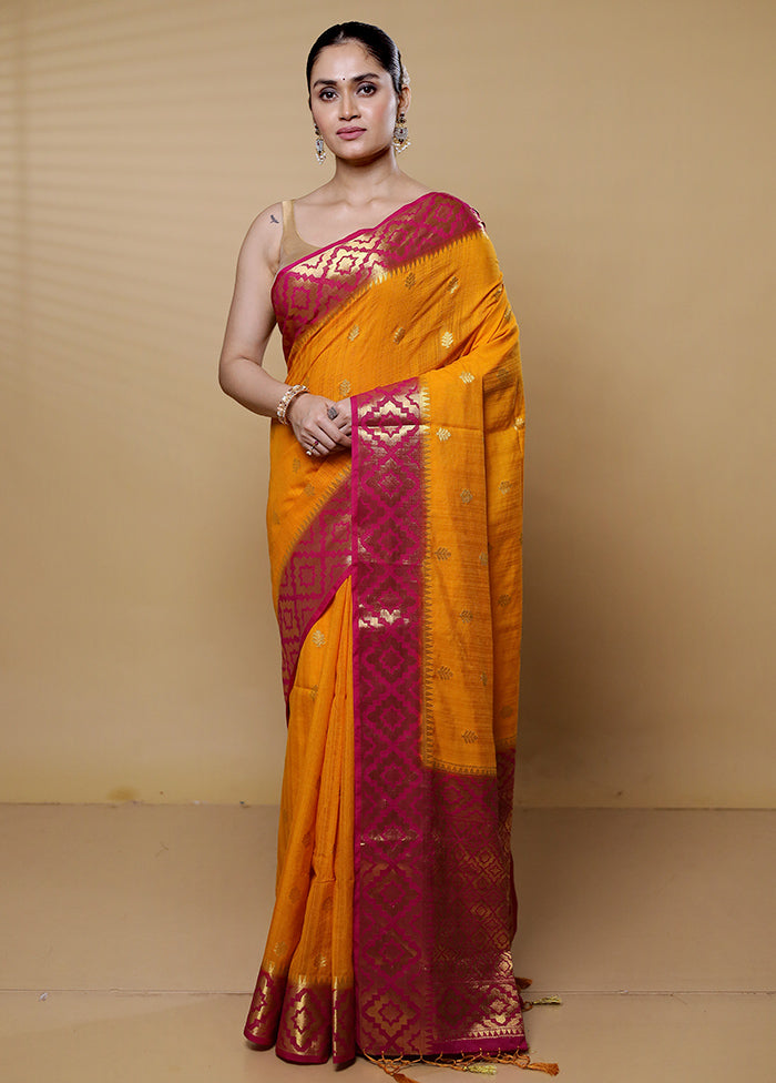 Yellow Dupion Silk Saree With Blouse Piece