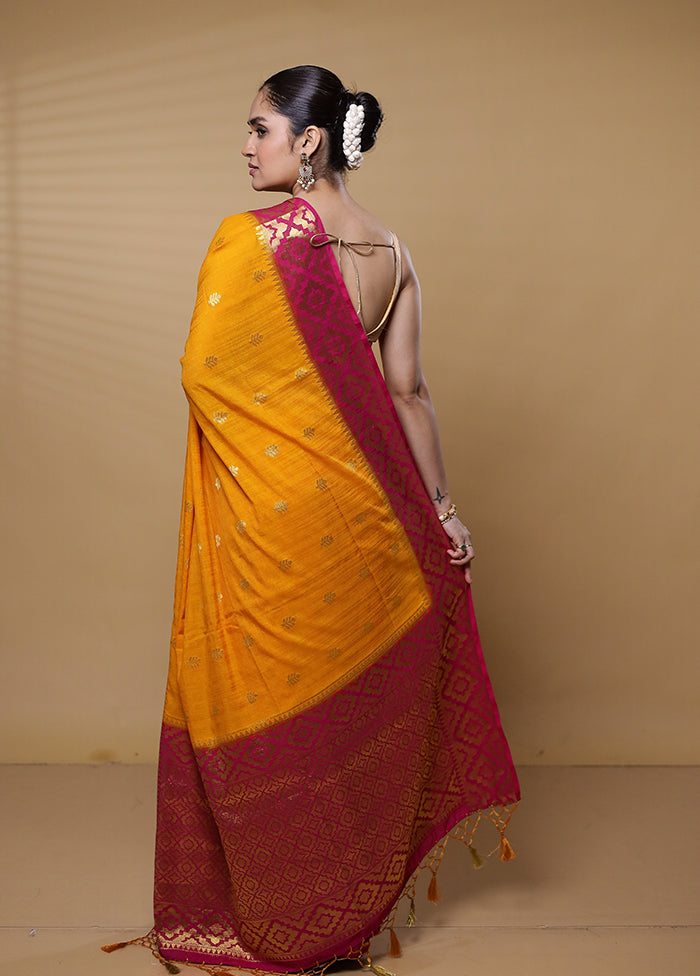 Yellow Dupion Silk Saree With Blouse Piece