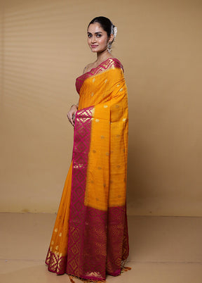 Yellow Dupion Silk Saree With Blouse Piece