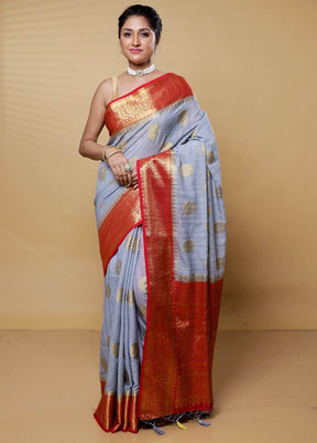 Grey Dupion Silk Saree With Blouse Piece