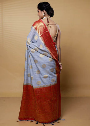 Grey Dupion Silk Saree With Blouse Piece