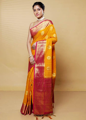 Yellow Dupion Silk Saree With Blouse Piece