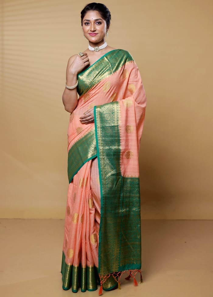 Peach Dupion Silk Saree With Blouse Piece