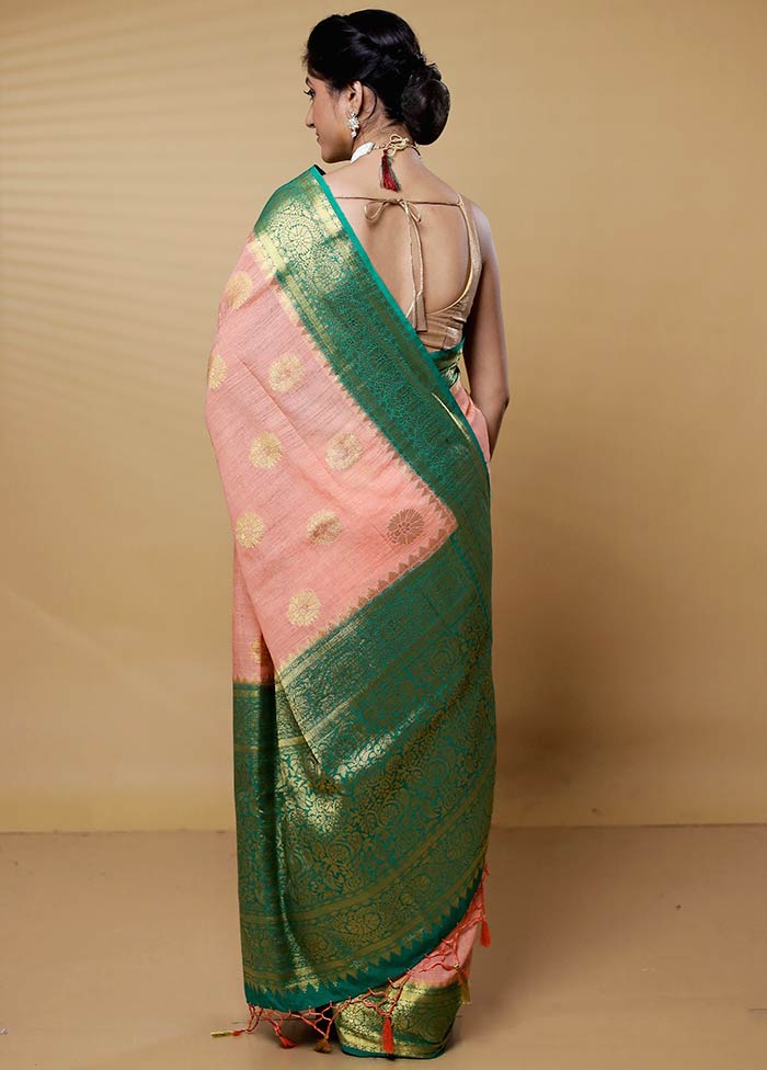 Peach Dupion Silk Saree With Blouse Piece