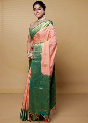 Peach Dupion Silk Saree With Blouse Piece