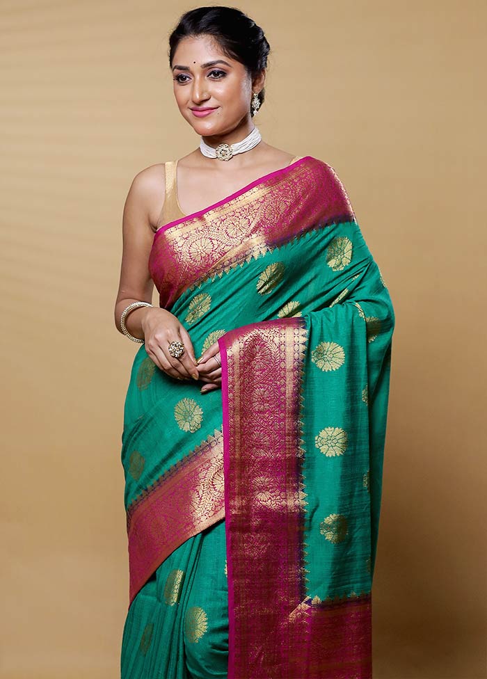 Green Dupion Silk Saree With Blouse Piece