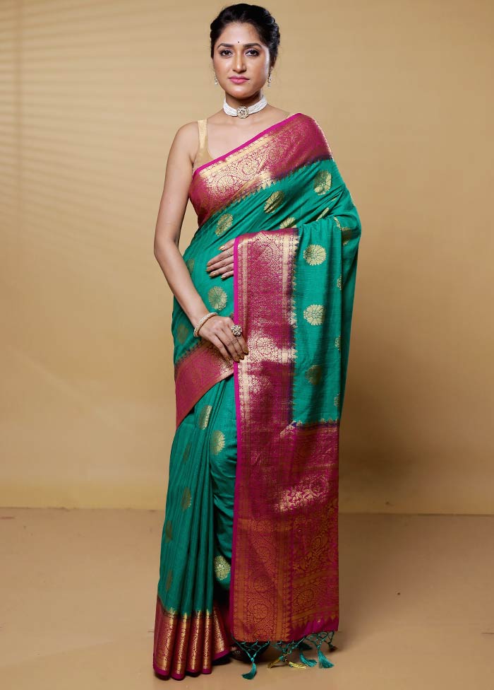 Green Dupion Silk Saree With Blouse Piece