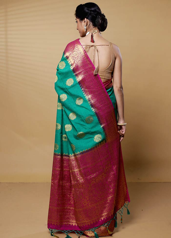 Green Dupion Silk Saree With Blouse Piece