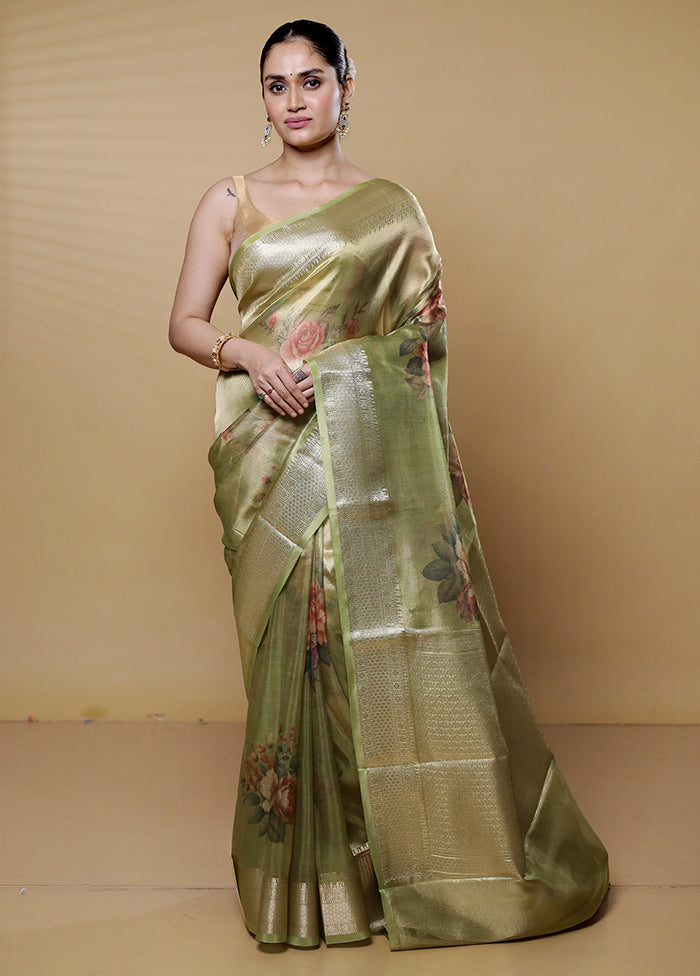 Green Tissue Silk Saree With Blouse Piece