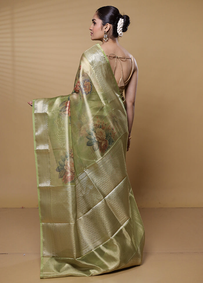 Green Tissue Silk Saree With Blouse Piece