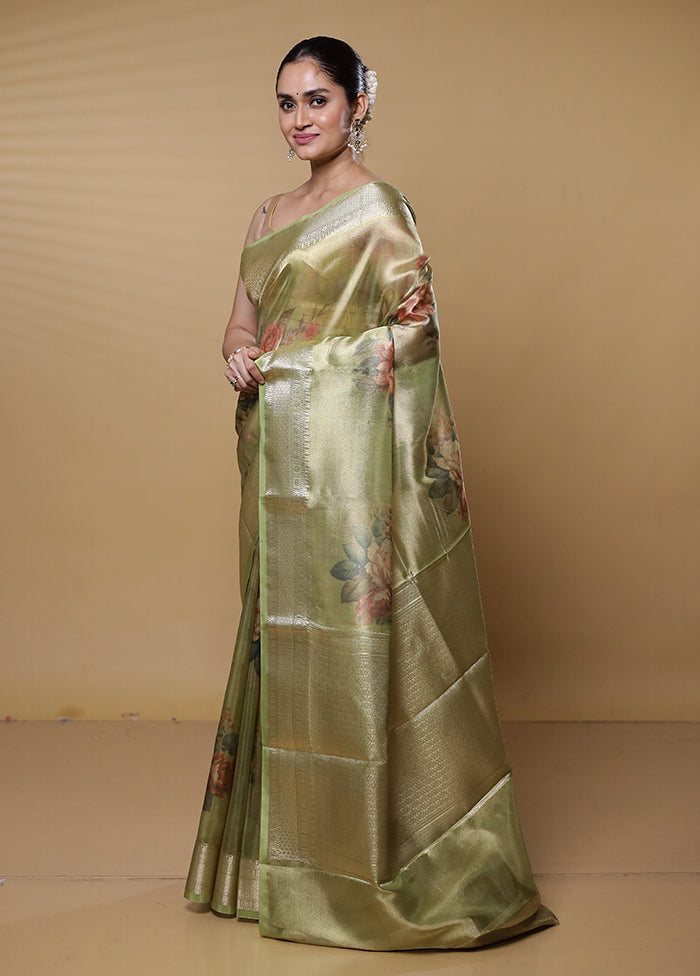 Green Tissue Silk Saree With Blouse Piece