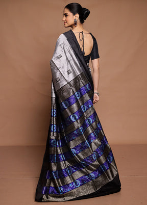 Grey Handloom Bomkai Pure Silk Saree With Blouse Piece