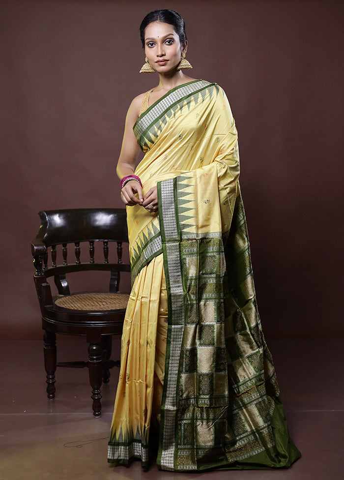 Yellow Handloom Bomkai Pure Silk Saree With Blouse Piece