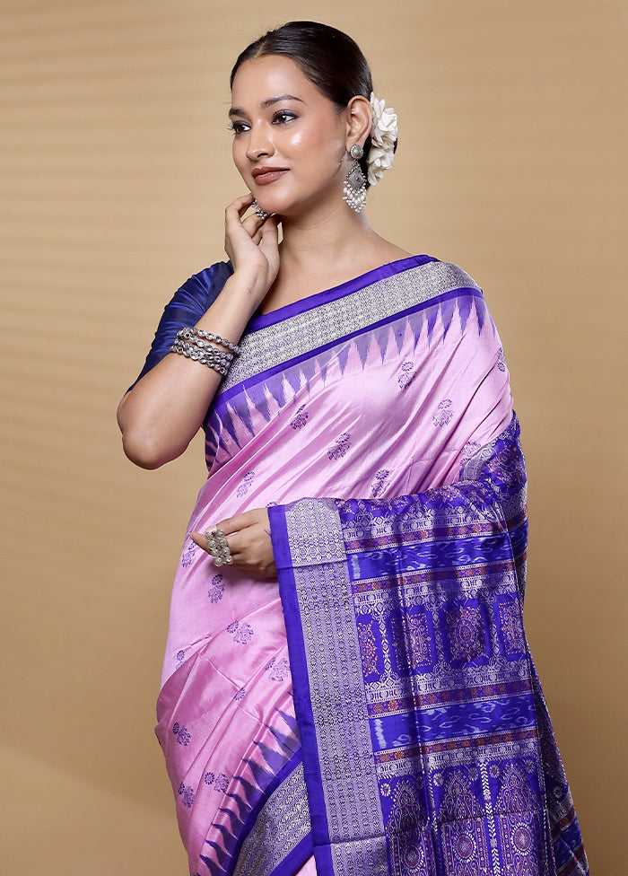 Pink Handloom Bomkai Pure Silk Saree With Blouse Piece