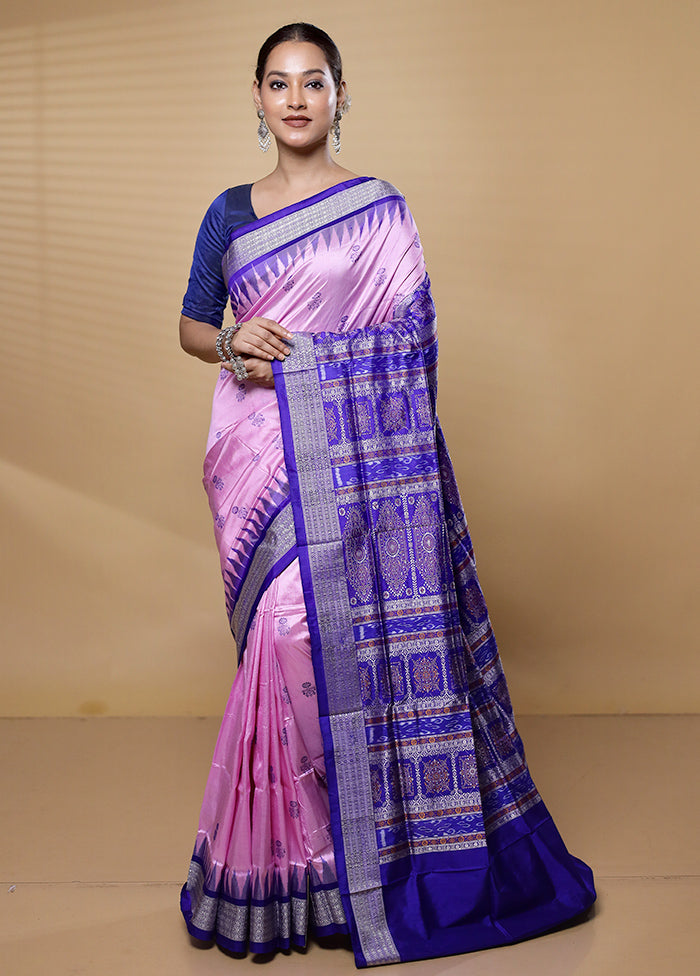 Pink Handloom Bomkai Pure Silk Saree With Blouse Piece