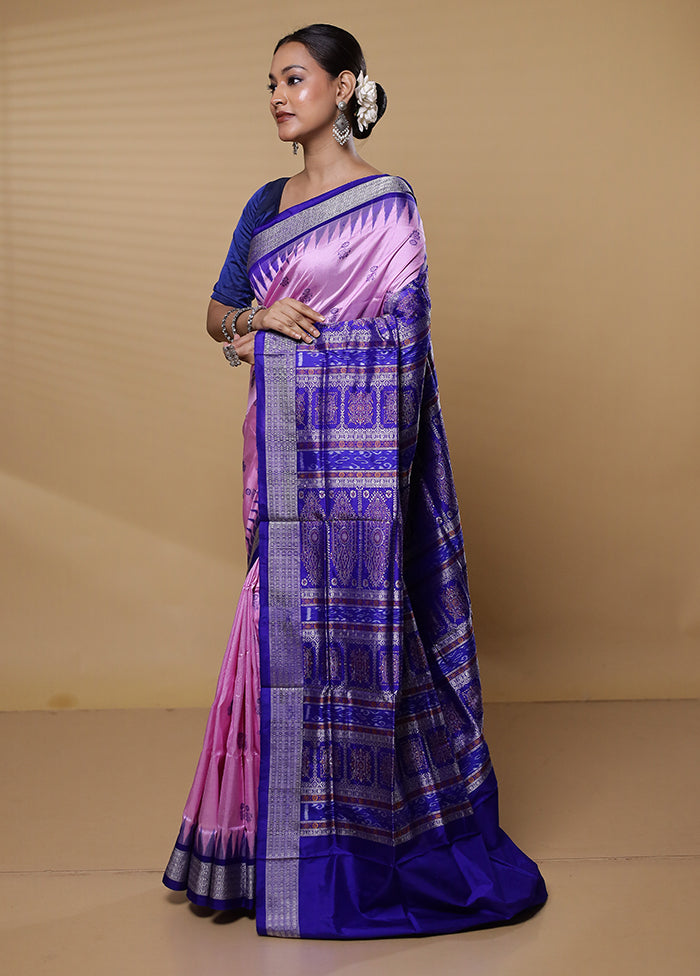 Pink Handloom Bomkai Pure Silk Saree With Blouse Piece