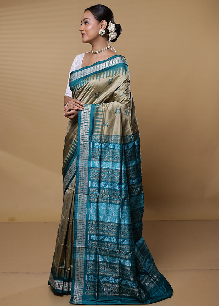 Cream Handloom Bomkai Pure Silk Saree With Blouse Piece