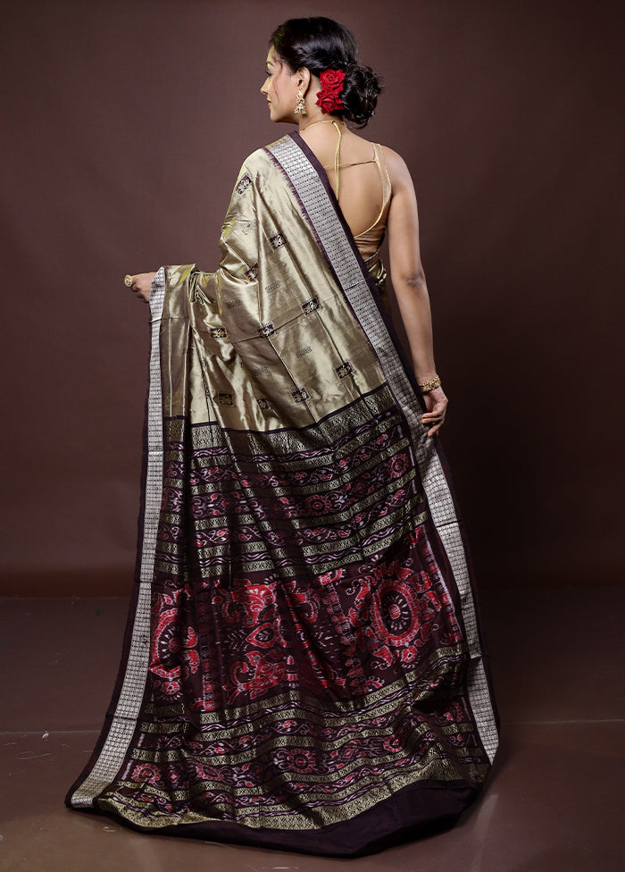 Cream Handloom Bomkai Pure Silk Saree With Blouse Piece