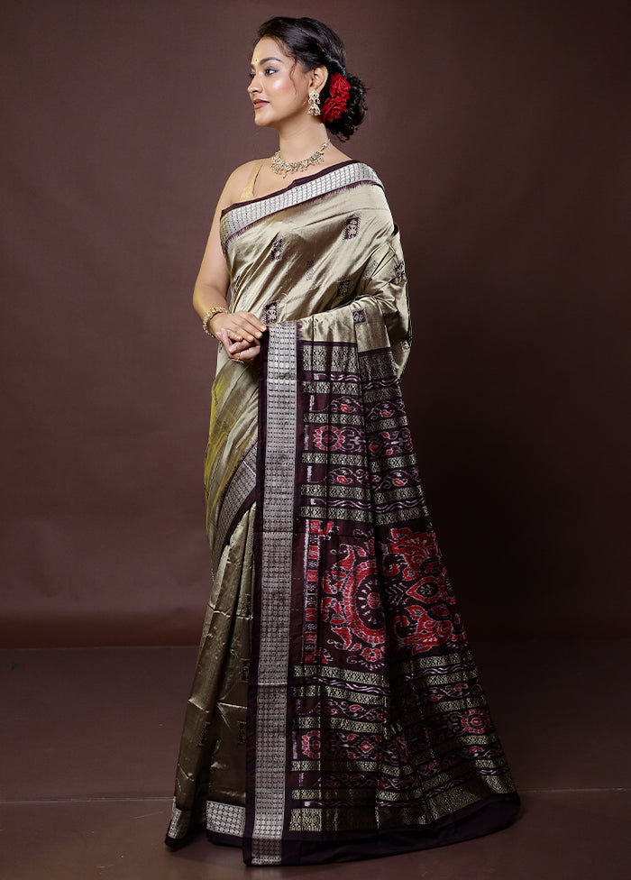 Cream Handloom Bomkai Pure Silk Saree With Blouse Piece