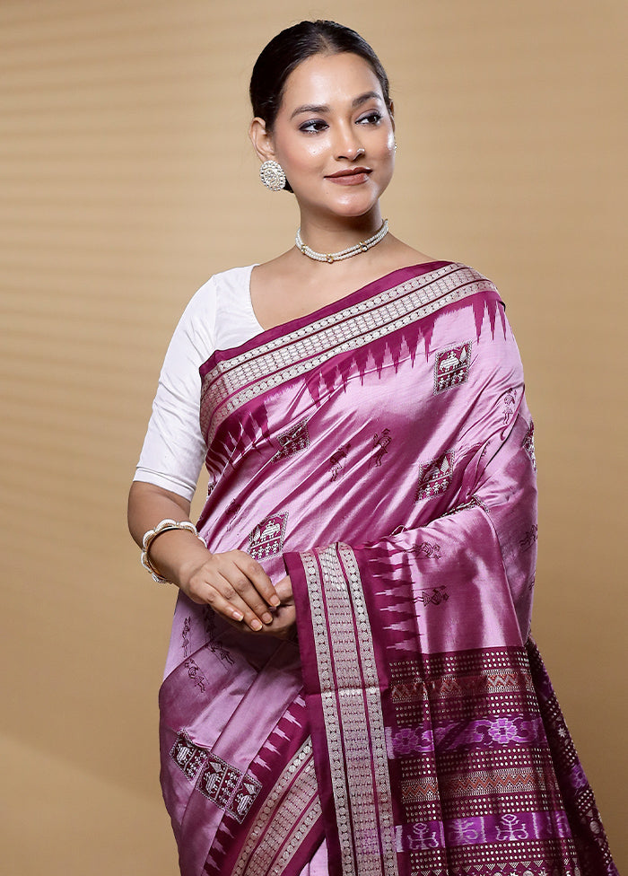 Purple Handloom Bomkai Pure Silk Saree With Blouse Piece