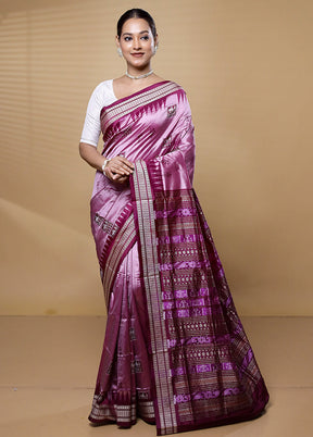 Purple Handloom Bomkai Pure Silk Saree With Blouse Piece