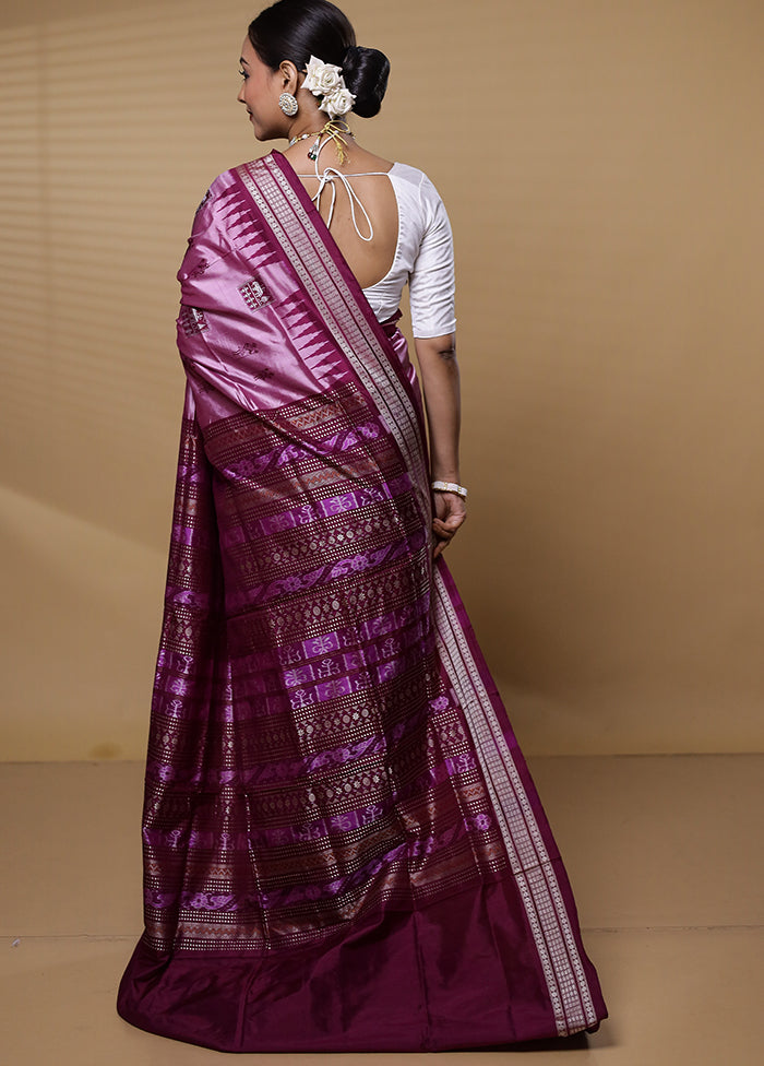 Purple Handloom Bomkai Pure Silk Saree With Blouse Piece