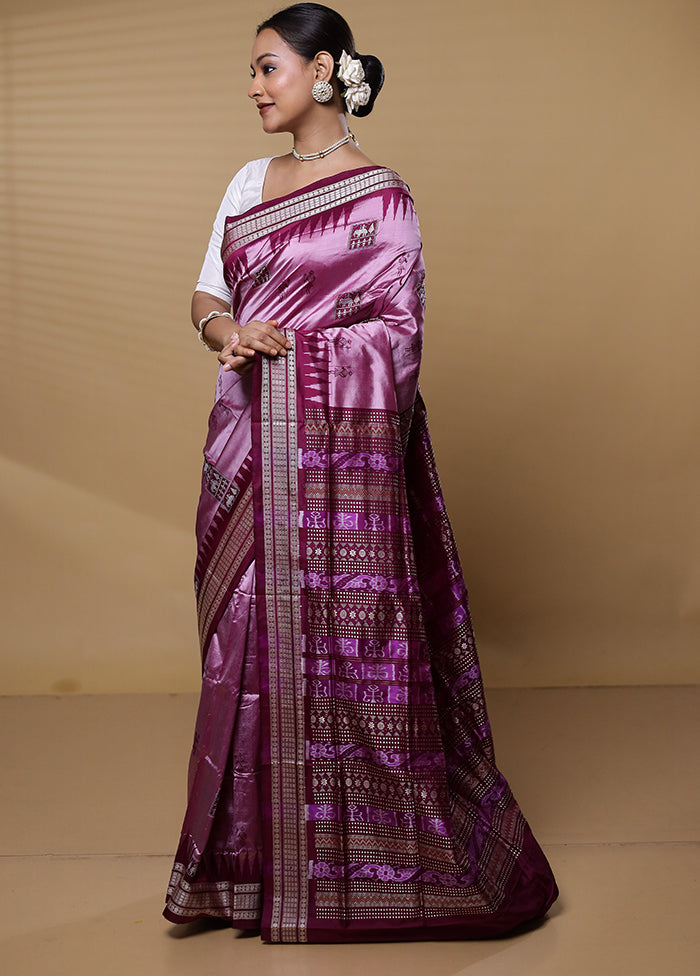 Purple Handloom Bomkai Pure Silk Saree With Blouse Piece