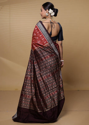 Maroon Handloom Bomkai Pure Silk Saree With Blouse Piece