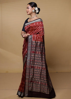 Maroon Handloom Bomkai Pure Silk Saree With Blouse Piece