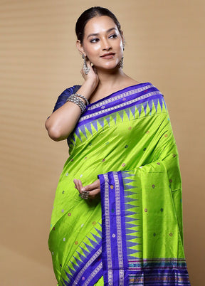 Green Handloom Bomkai Pure Silk Saree With Blouse Piece