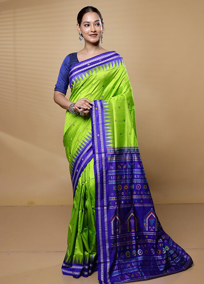 Green Handloom Bomkai Pure Silk Saree With Blouse Piece