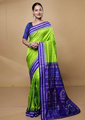 Green Handloom Bomkai Pure Silk Saree With Blouse Piece