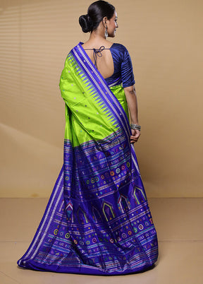 Green Handloom Bomkai Pure Silk Saree With Blouse Piece