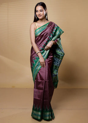 Purple Handloom Patola Pure Silk Saree With Blouse Piece