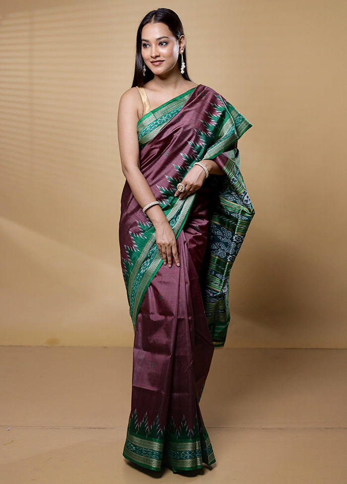 Purple Handloom Patola Pure Silk Saree With Blouse Piece