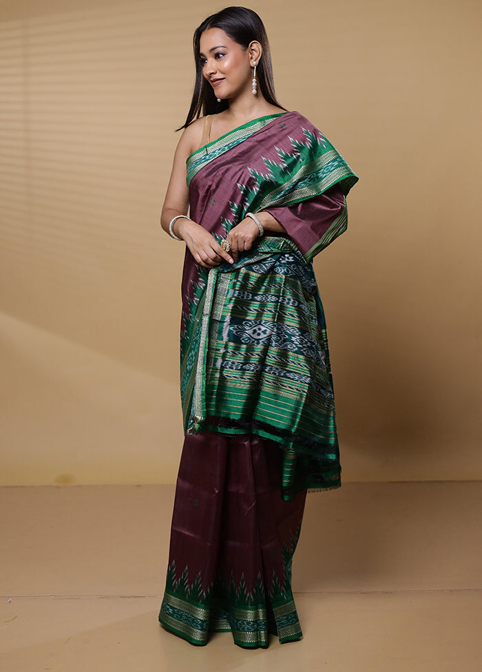 Purple Handloom Patola Pure Silk Saree With Blouse Piece