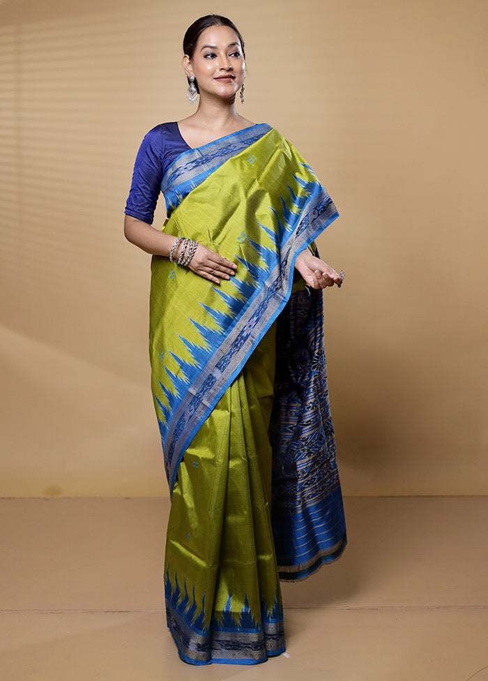 Green Handloom Patola Pure Silk Saree With Blouse Piece