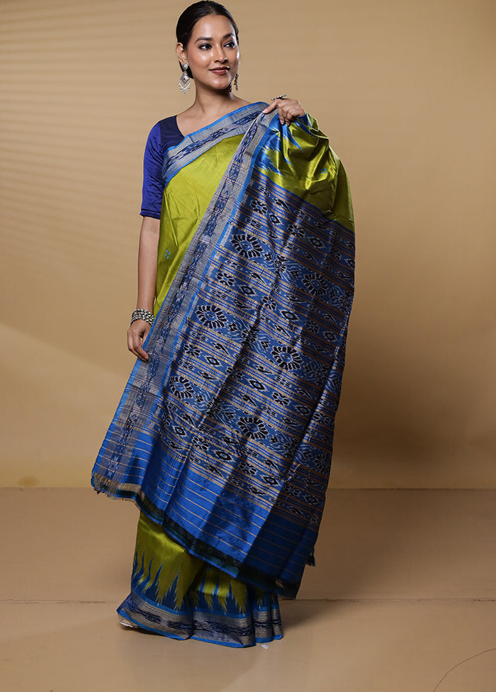 Green Handloom Patola Pure Silk Saree With Blouse Piece