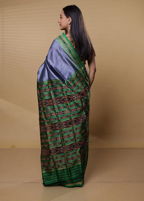 Grey Handloom Patola Pure Silk Saree With Blouse Piece