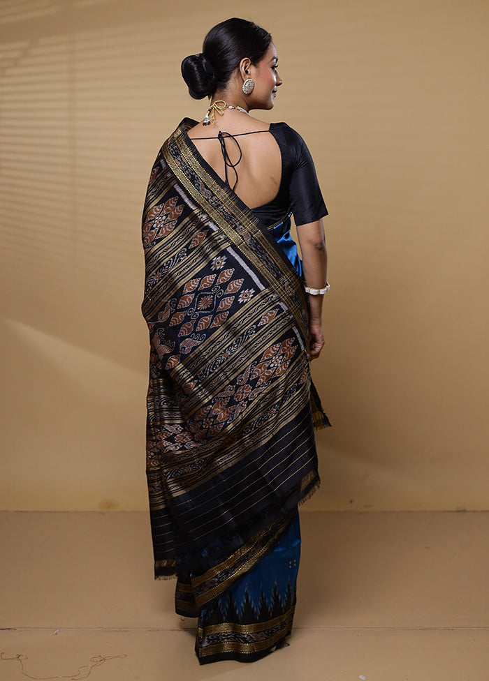 Blue Handloom Patola Pure Silk Saree With Blouse Piece