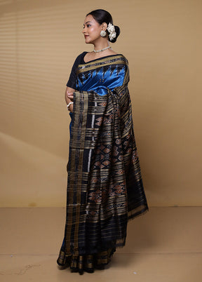 Blue Handloom Patola Pure Silk Saree With Blouse Piece