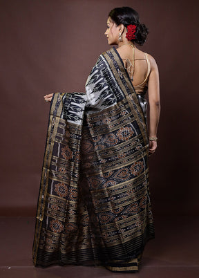 Grey Handloom Patola Pure Silk Saree With Blouse Piece