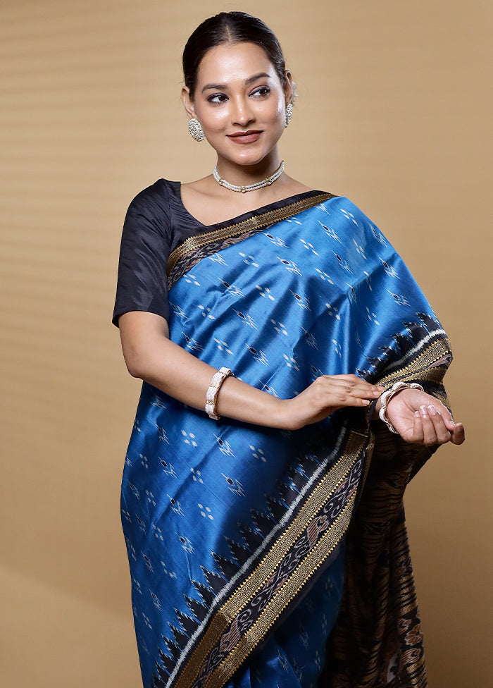 Blue Handloom Patola Pure Silk Saree With Blouse Piece