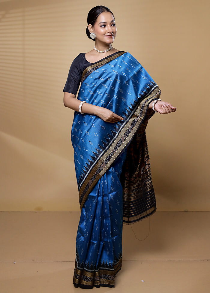 Blue Handloom Patola Pure Silk Saree With Blouse Piece