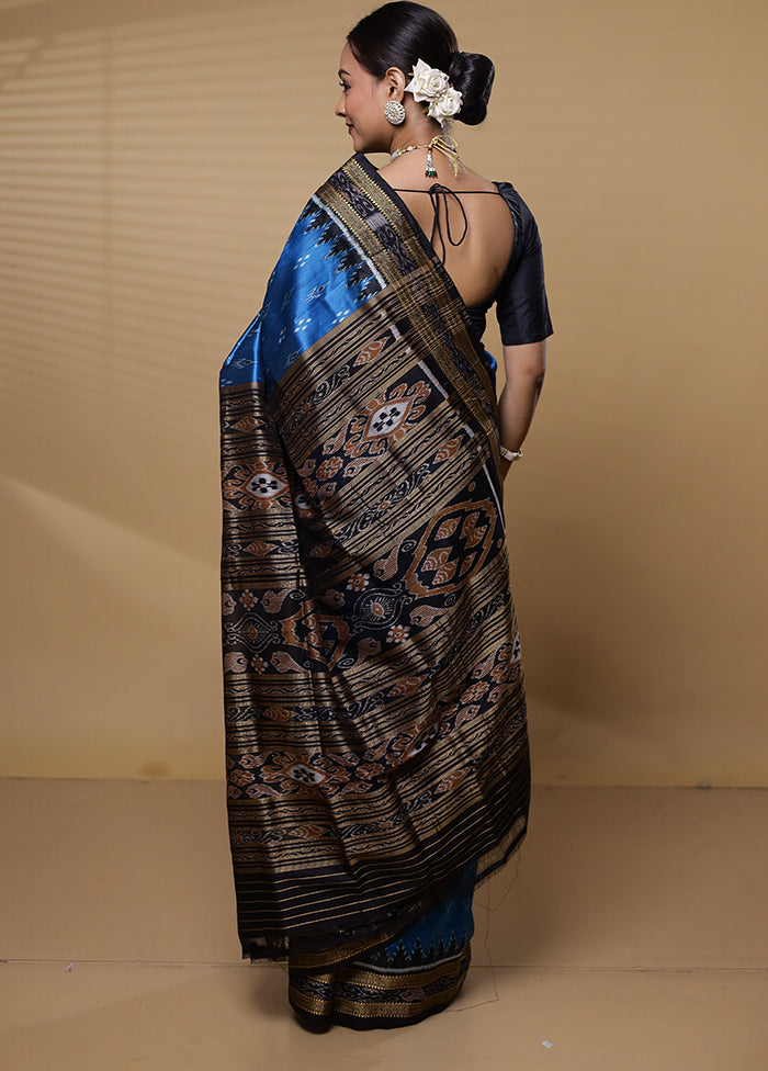 Blue Handloom Patola Pure Silk Saree With Blouse Piece